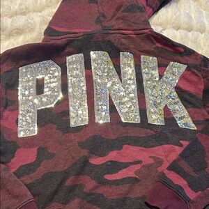 PINK Sequin Logo Burgundy & Black Camo Hoodie